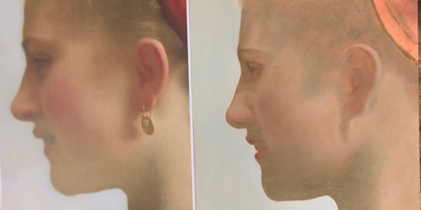 Bouguereau copy process, original and student work side by side profile comparison