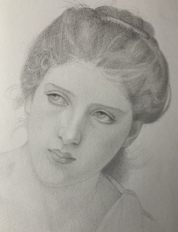Bouguereau study of a woman's head drawing