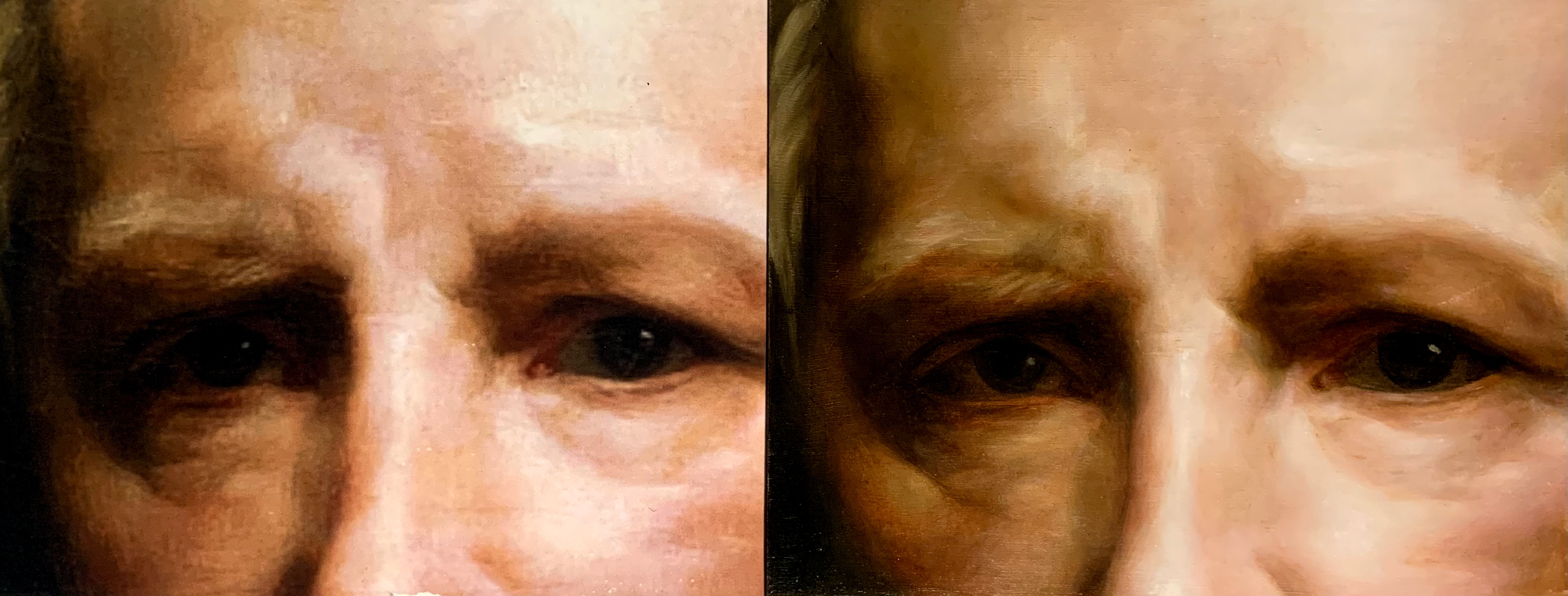 Bouguereau Auto-Portrait detail — original and copy