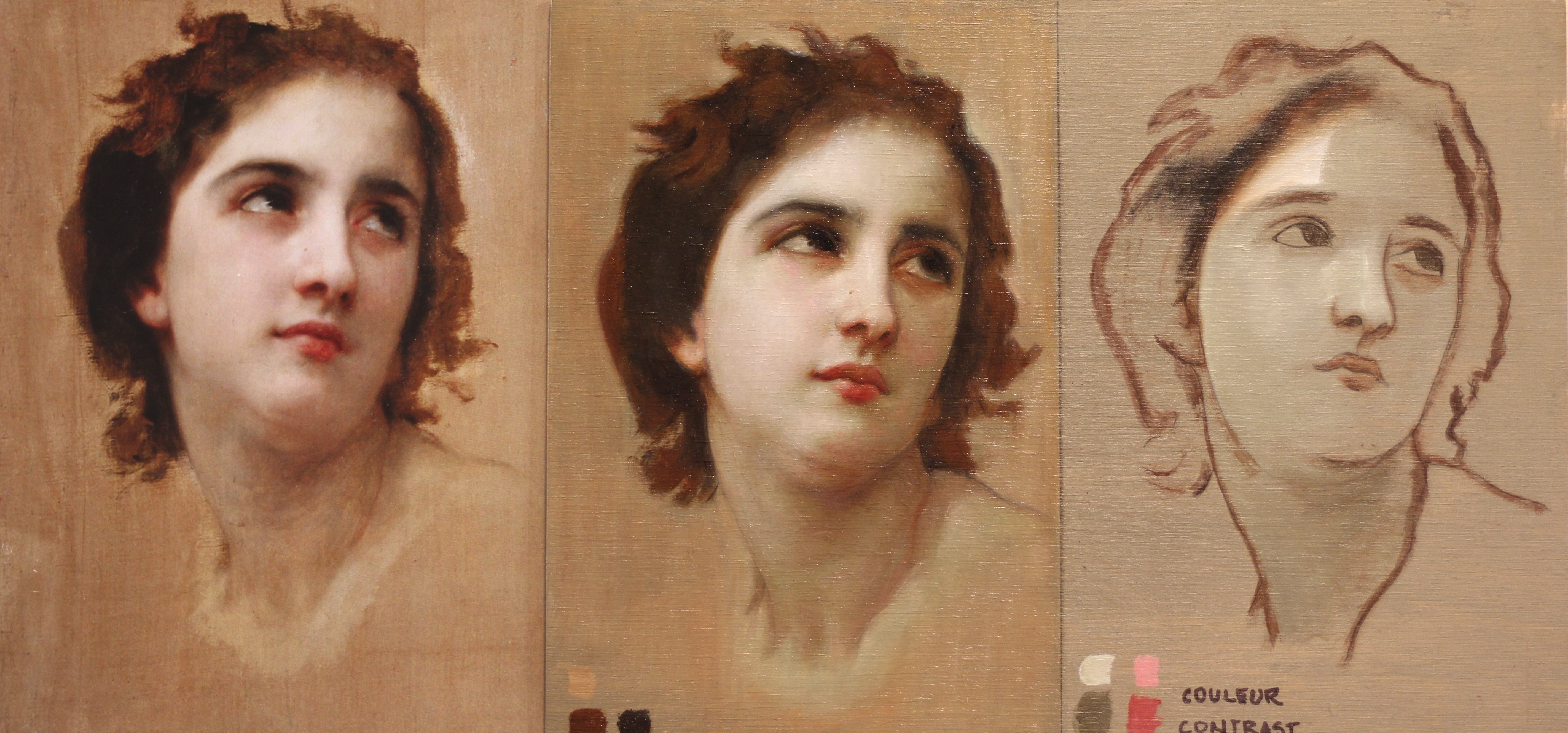 Bouguereau female head — original, copy and process