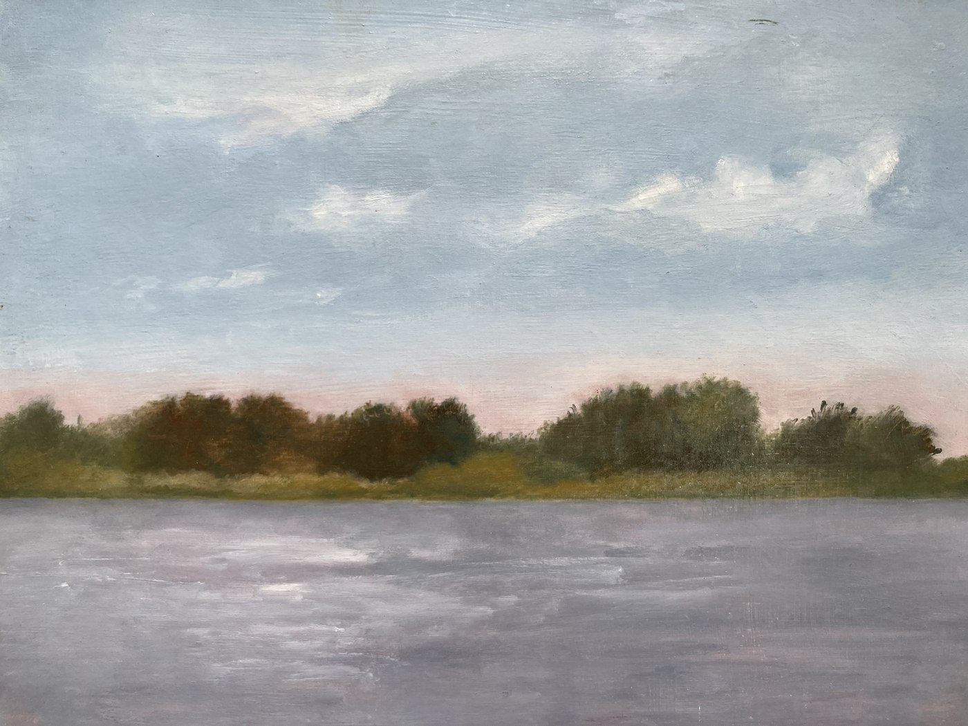 Tu Lan Diep — oil painting, riverside landscape at dusk