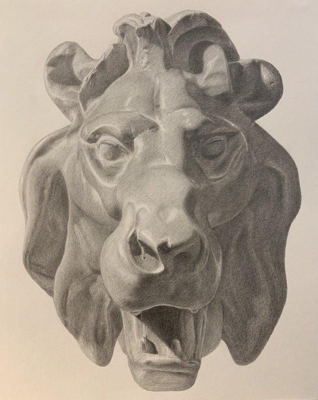 Stone lion sculpture, front