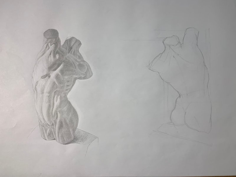 Male torso, front and back, unfinished