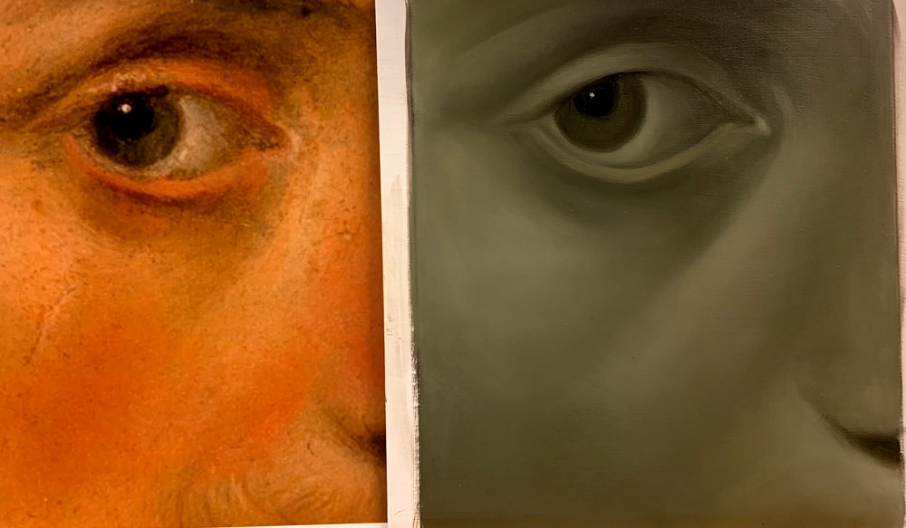 Eye study, second work, original and copy side by side