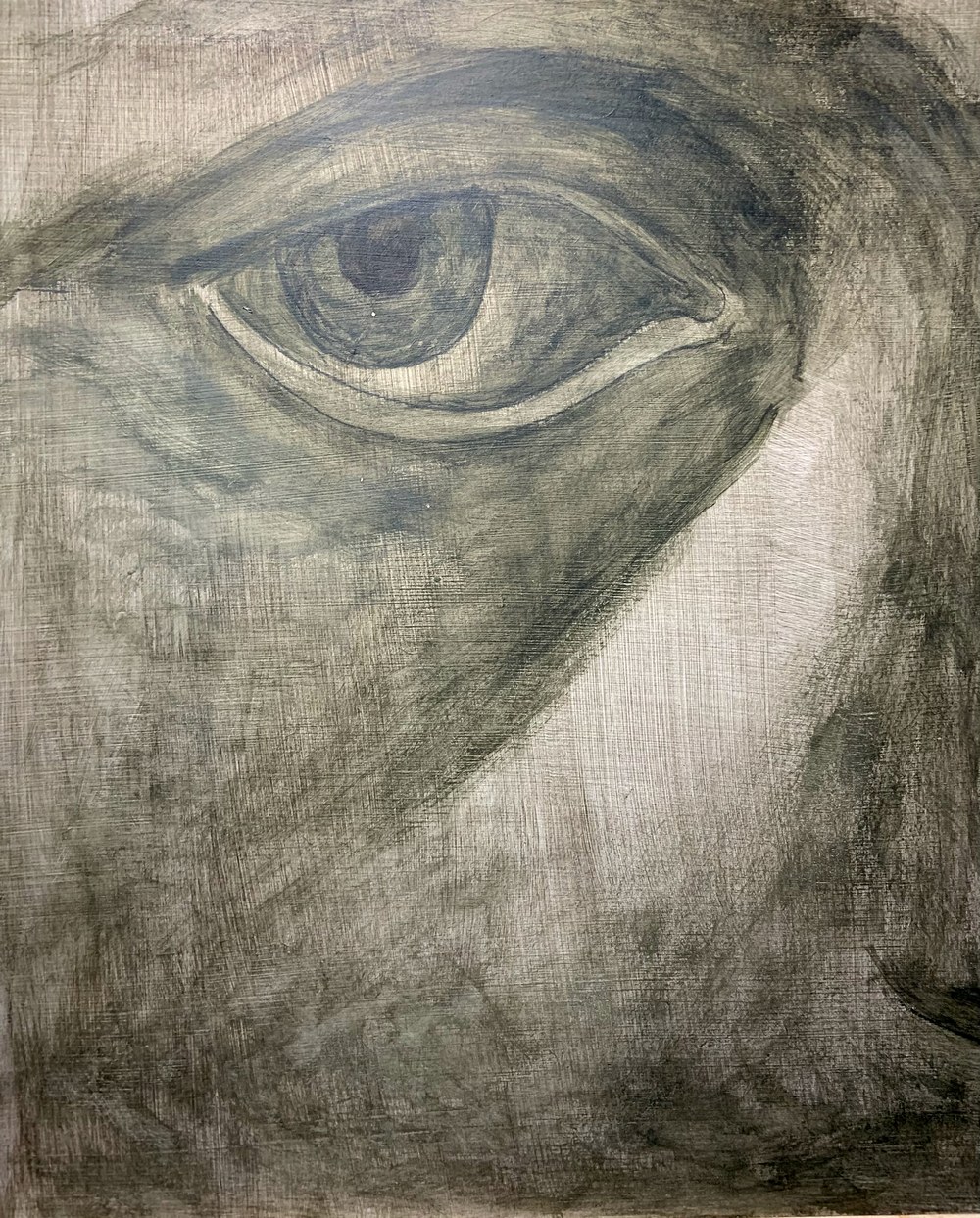Eye study, second work, step 1, grisaille underpainting
