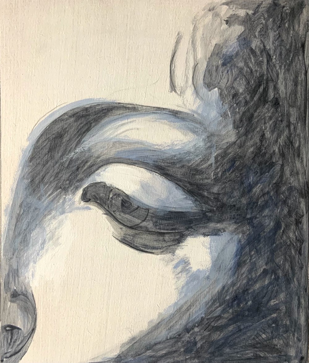 Eye study step 1, grisaille underpainting
