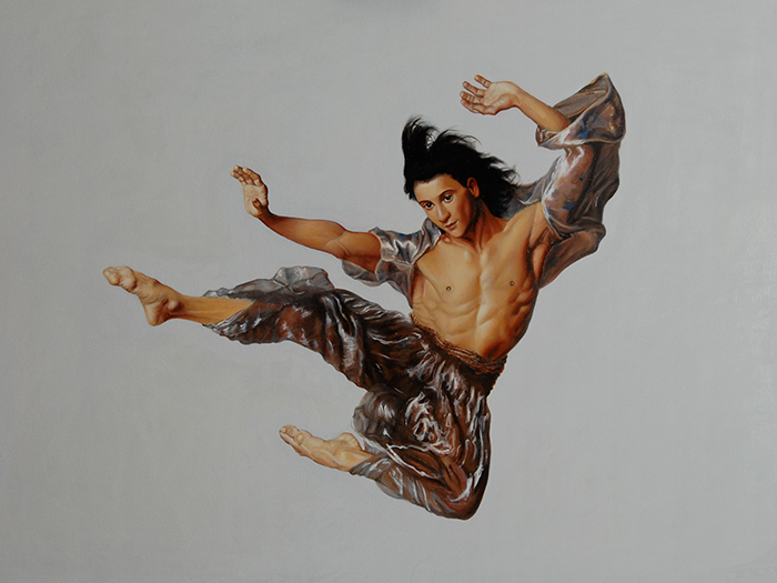 Francine Filion — La danse, oil painting of a leaping dancer