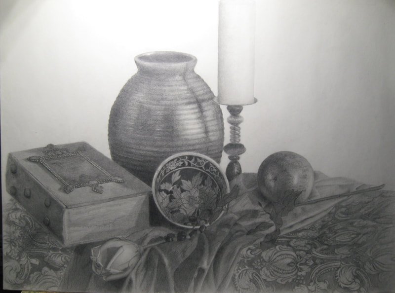 Still life graphite drawing