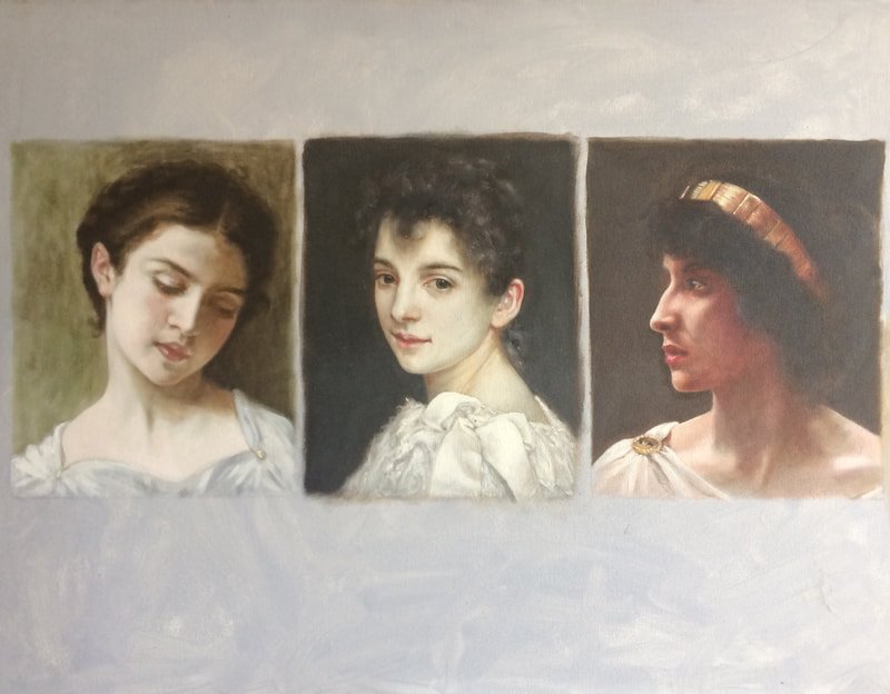 Studies of Bouguereau portraits student work
